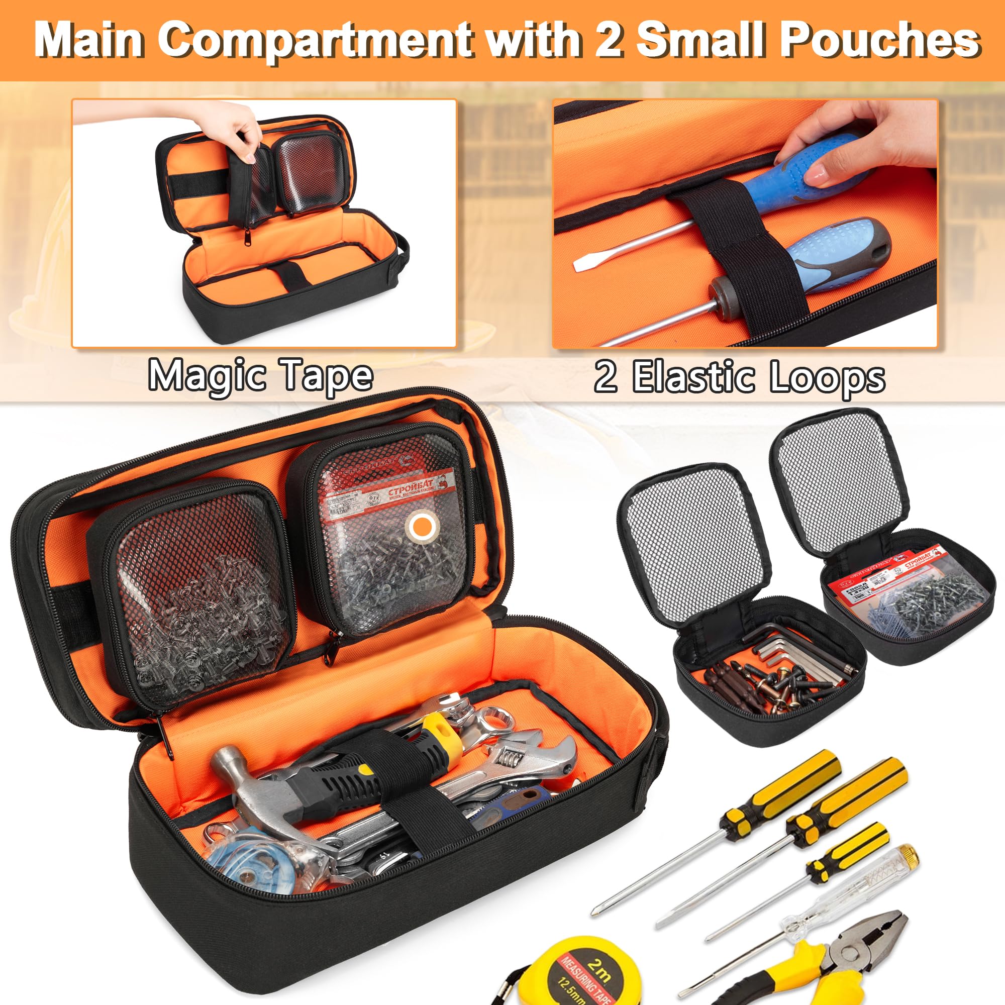 Rexmica Small Tool Bag Organizer with 2 Detachable Tool Pouches